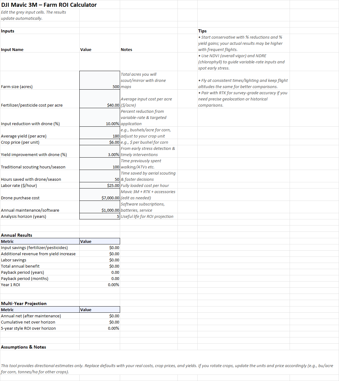 Instructions: How to Use the DJI Mavic 3M ROI Calculator