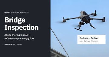 DJI Matrice 400 beside a bridge, with the cover headline Bridge Inspection