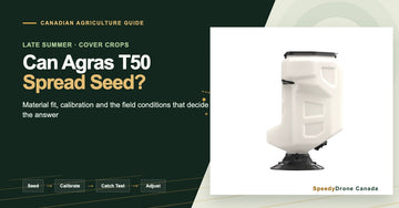DJI Agras T50 spreading system guide for cover crop seed application, calibration and field use in Canada