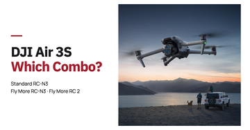 DJI Air 3S combo guide cover with the headline DJI Air 3S Which Combo? beside an official Air 3S travel-scene image
