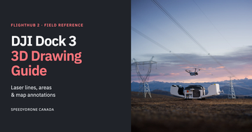 DJI Dock 3 and an aircraft beneath power lines beside the title DJI Dock 3 3D Drawing Guide