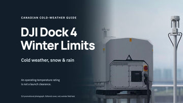 DJI Dock 4 in an outdoor manufacturer photograph beside large white Winter Limits lettering on a dark cover