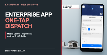 DJI Enterprise App One-Tap Dispatch screen beside DJI Dock 3 and the title Enterprise App One-Tap Dispatch