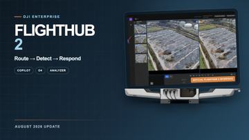 DJI Dock 3 in front of the FlightHub 2 AI Change Detection Pro interface