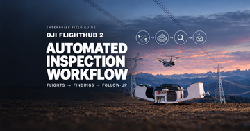 DJI FlightHub 2 automated inspection workflow cover with DJI Dock 3 and conceptual flight, mapping, review and notification symbols