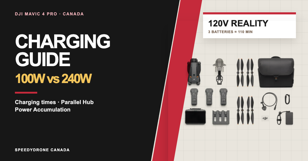 DJI Mavic 4 Pro Charging Guide: 100W vs 240W, 120V Charging Times, 3-Battery Charging & Power Accumulation