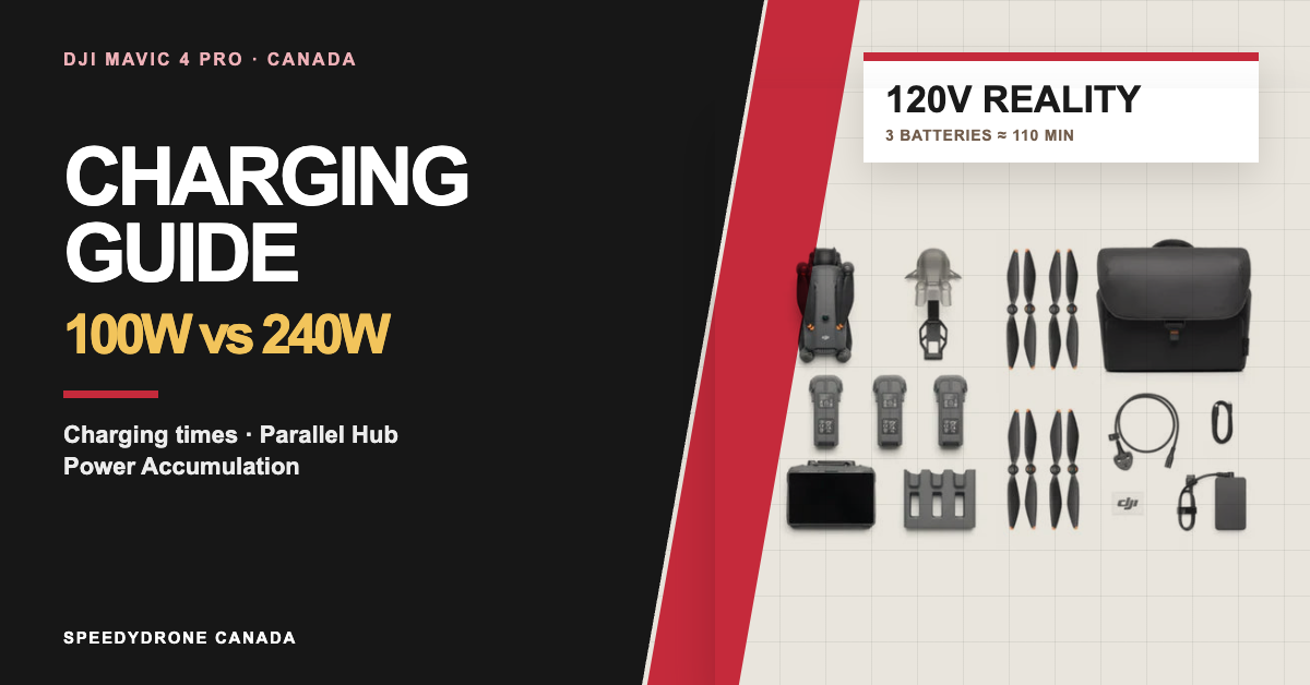 DJI Mavic 4 Pro Charging Guide: 100W vs 240W, 120V Charging Times, 3-Battery Charging & Power Accumulation
