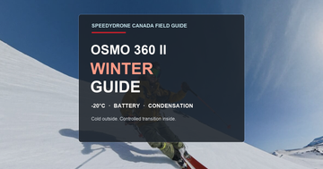DJI Osmo 360 II Canada winter guide cover with -20°C, battery and condensation topics over a skier