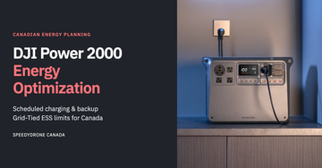 DJI Power 2000 charging on a counter beside the title DJI Power 2000 Energy Optimization