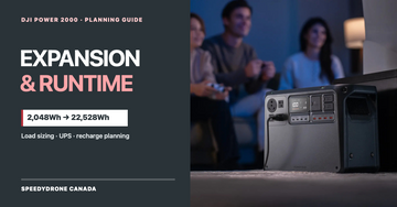 DJI Power 2000 expansion and runtime guide cover showing the real power station with 2,048Wh to 22,528Wh capacity range.