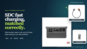 DJI Power 1000 V2, Air 3 SDC fast-charge cable and Air 3 battery shown in a field-charging workflow