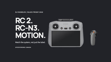 RC 2, RC-N3 and Motion headline beside genuine DJI RC 2 and RC Motion 3 product images on a charcoal background