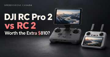 Editorial comparison of DJI RC Pro 2 and DJI RC 2 on a charcoal background with the headline DJI RC Pro 2 vs RC 2: Worth the Extra $810?