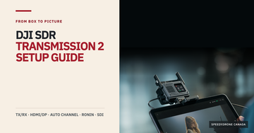 Film monitor using DJI SDR Transmission 2 beside the setup guide headline