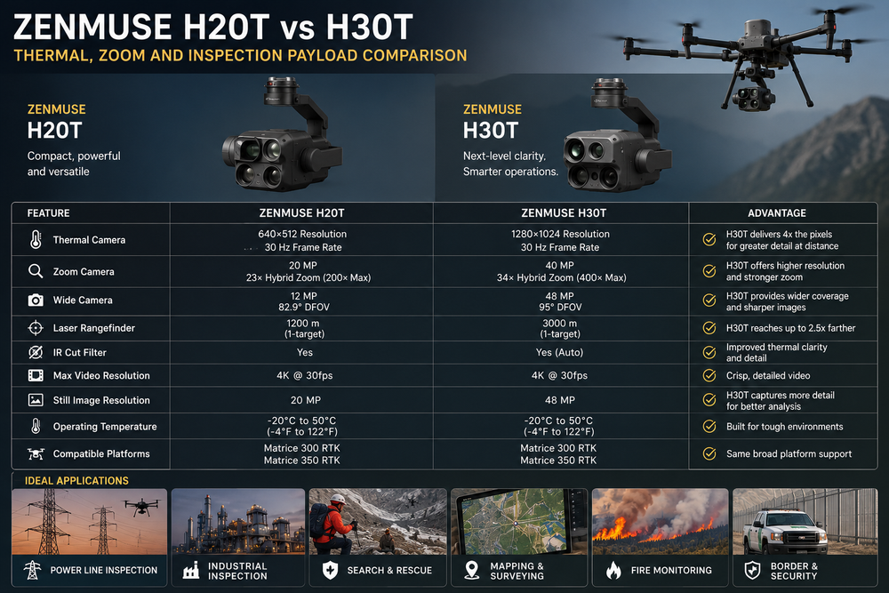 Zenmuse H30T vs H20T: Thermal, Zoom and Inspection Payload Comparison