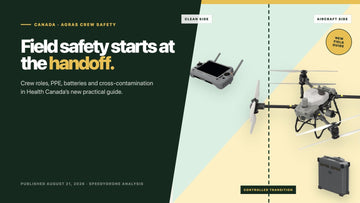 Canada agricultural drone field safety guide covering crew PPE, battery handling and cross-contamination for DJI Agras operations
