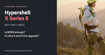 Hypershell X Series S buying-guide cover with a genuine wearable exoskeleton on a sunlit hillside and Pro S, Max S and Ultra S comparison headline