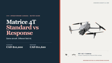 DJI Matrice 4T shown with DJI AL1 Spotlight and DJI AS1 Speaker