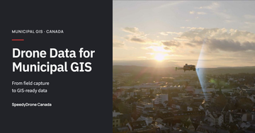 Drone above an urban landscape beside the headline Drone Data for Municipal GIS