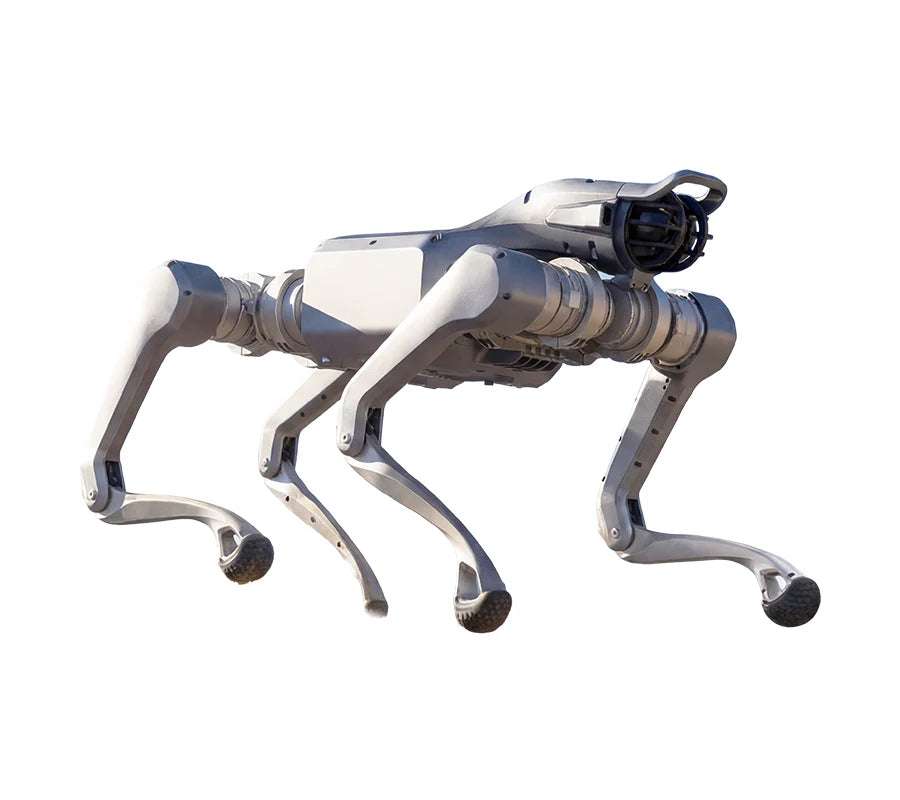 Unitree As2 EDU quadruped robot, front angled view on white background.