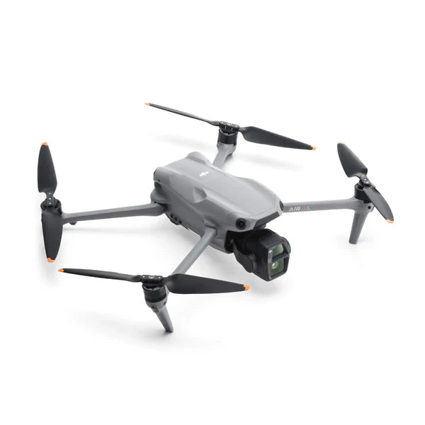 DJI Air 3S with unfolded arms and its dual-camera gimbal visible