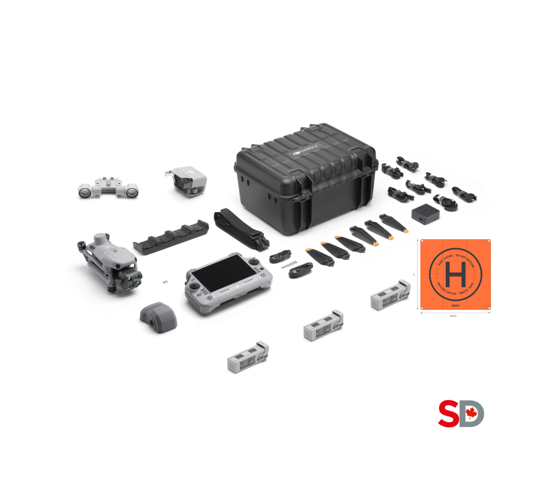 SpeedyDrone Matrice 4T Response Edition package with AS1 Speaker, AL1 Spotlight, three batteries and landing pad