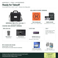 AEROVAULT Ready for Takeoff bundle: case, landing pad and 128GB card; Mini 5 Pro versions add battery and guards; Lito X1 adds NEEWER filters; RC 2 versions add screen protection and sun hood. Aircraft and controllers excluded.