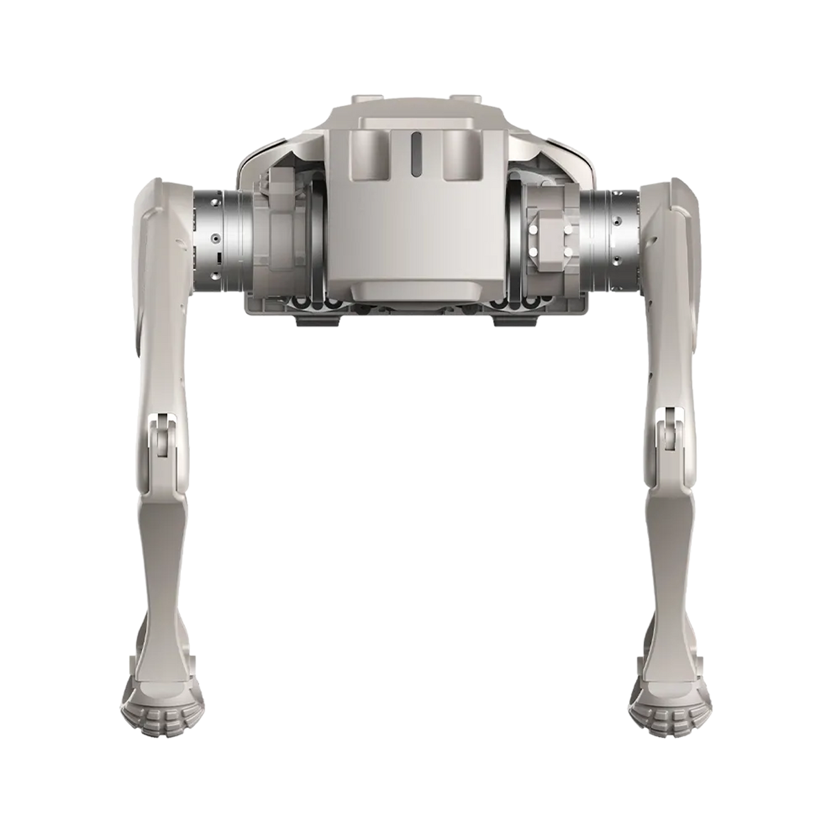 Rear view of the AGIBOT D1 Ultra quadruped robot showing back panel and leg structure.