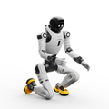 AGIBOT X2 Ultra humanoid robot crouching on one knee on studio background.