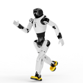 AGIBOT X2 Ultra humanoid robot mid-stride in running pose on studio background.
