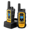 Two DeWalt DXFRS300 radios with their dual charging dock, front view
