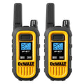 Front view of two yellow and black DeWalt DXFRS300 handheld two-way radios