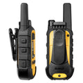 Side and rear views of two DeWalt DXFRS300 radios showing the belt clip