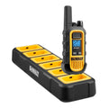 DeWalt six-port DXFRS300 charging dock with one radio placed in a charging slot
