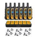 Six DeWalt DXFRS300 radios with a six-port charger and six surveillance headsets