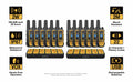 Illustrated set of 12 DeWalt DXFRS800 radios with two six-port chargers and feature callouts