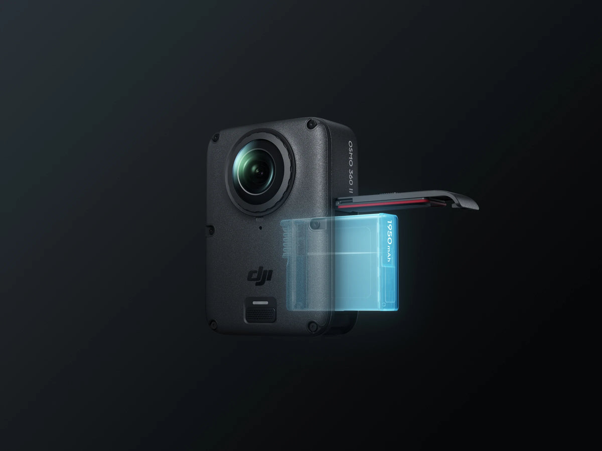 DJI Osmo 360 II render illustrating the battery inside the camera