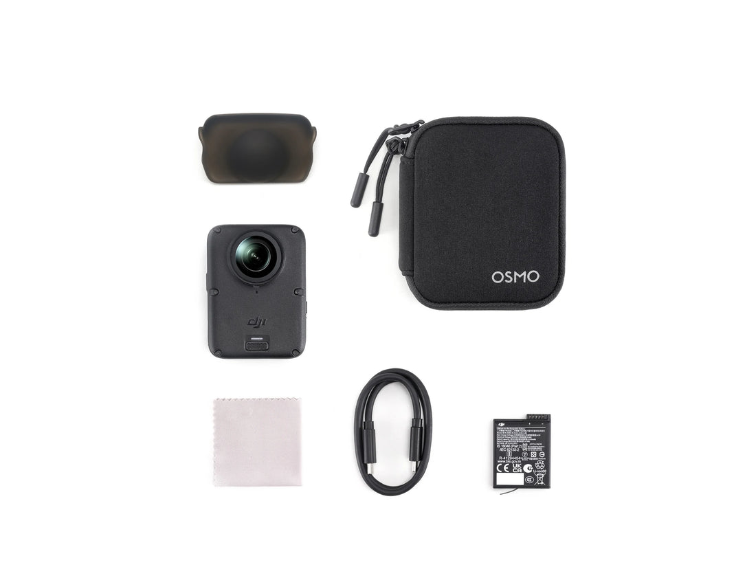 DJI Osmo 360 II Standard Combo with camera, battery, protective pouch, lens cap, cleaning cloth and USB-C cable