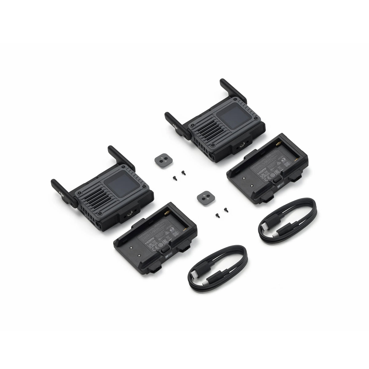 DJI SDR Transmission 2 Combo with two transceivers, two cold shoe adapters, two NP-F battery adapters and two firmware update cables