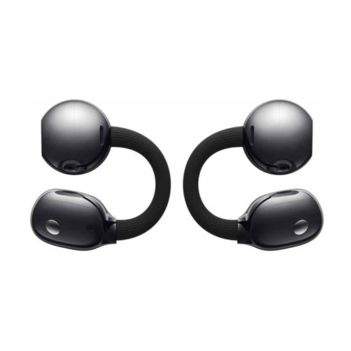 Pair of HUAWEI FreeClip 2 Black open-ear earbuds showing the C-bridge clip design