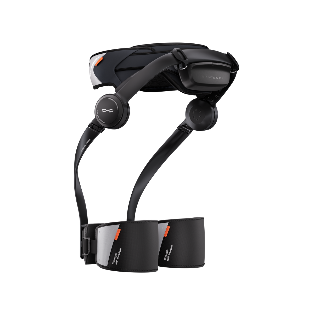 Rear three-quarter view of the Hypershell X Carbon powered exoskeleton