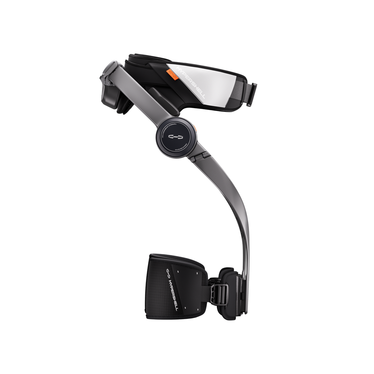 Hypershell X Pro S black exoskeleton, side profile with the leg frame pointing right