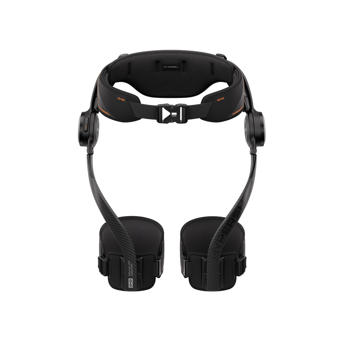 Front interior view of Hypershell X Ultra exoskeleton with waist belt and leg supports