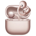 HUAWEI FreeClip 2 Rose Gold earbuds with one earbud displayed above the open charging case