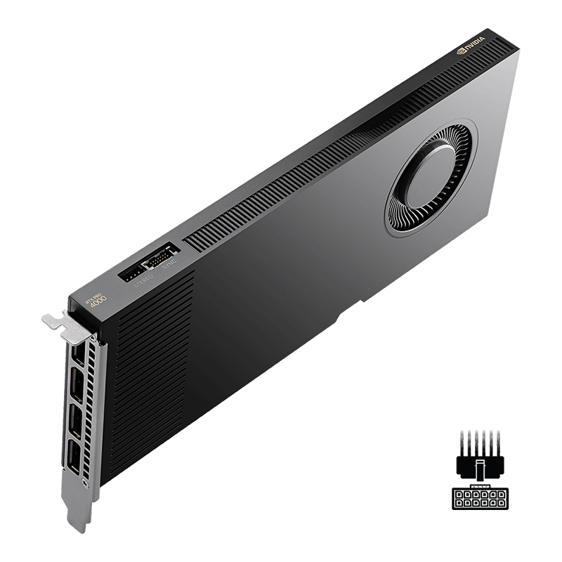 PNY NVIDIA RTX PRO 4000 Blackwell 24GB graphics card, three-quarter view
